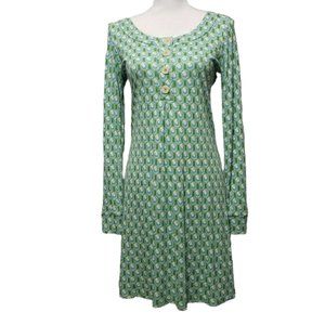 Boden Green Blue Pattern Button Long Sleeve Dress Size 10 US Small